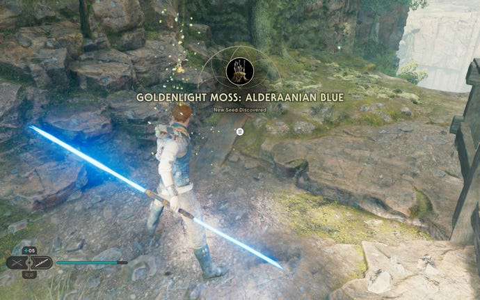 Cal slashes a plant on Koboh in Jedi: Survivor.