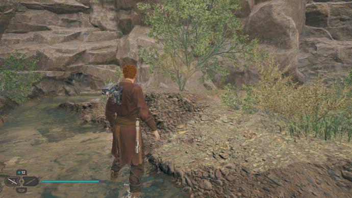 Cal walks towards a glowing plant in Fort Kah’lin in Jedi: Survivor.