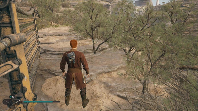 Cal cuts down a plant on Koboh in Jedi: Survivor.