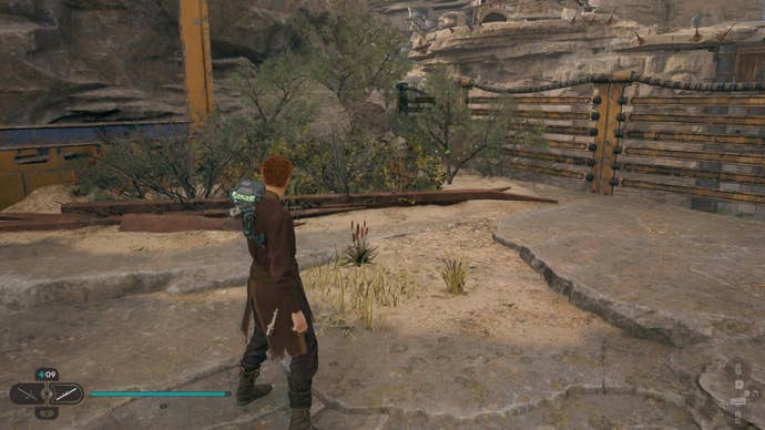 Cal cuts down a plant on Koboh in Jedi: Survivor.