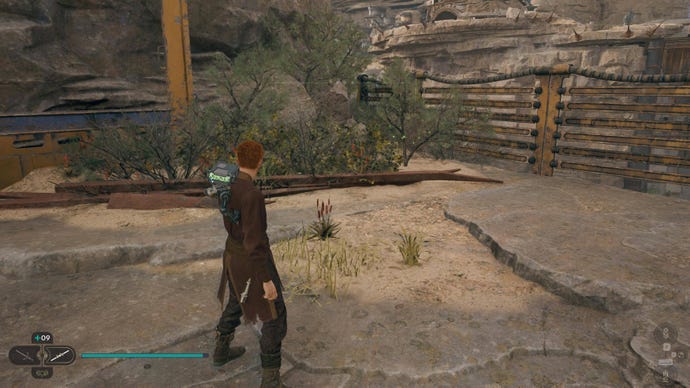 Cal cuts down a plant on Koboh in Jedi: Survivor.