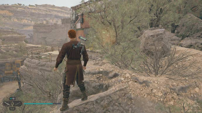 Cal approaches a glowing harvestable plant on Koboh in Jedi: Survivor.