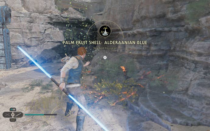 Cal cuts down a plant on Koboh in Jedi: Survivor.