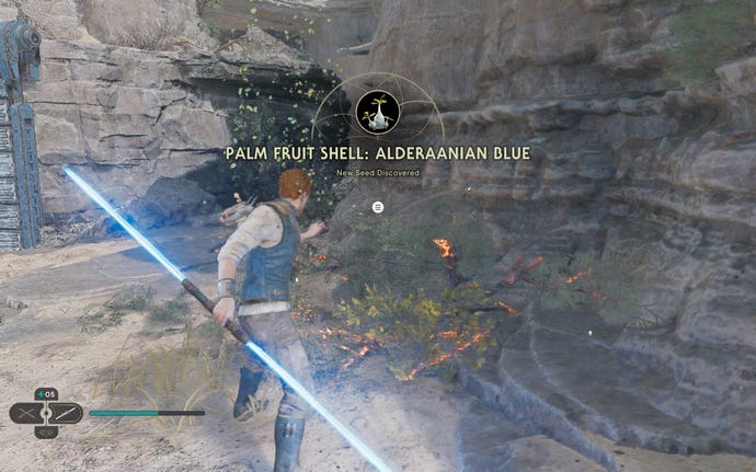 Cal cuts down a plant on Koboh in Jedi: Survivor.