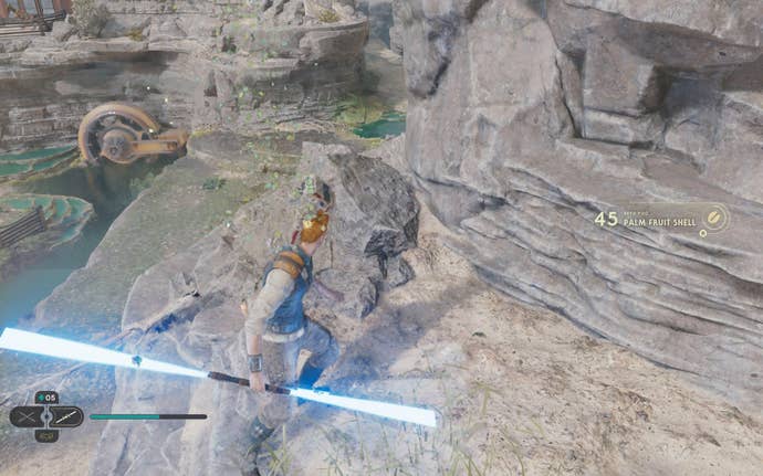 Cal cuts down a plant on Koboh in Jedi: Survivor.