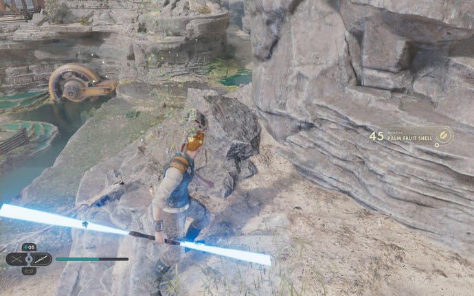 Cal cuts down a plant on Koboh in Jedi: Survivor.