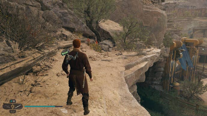 Cal cuts down a plant on Koboh in Jedi: Survivor.