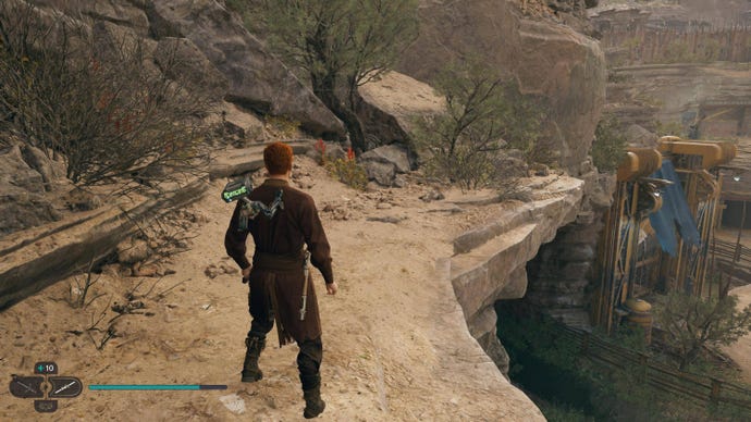 Cal cuts down a plant on Koboh in Jedi: Survivor.