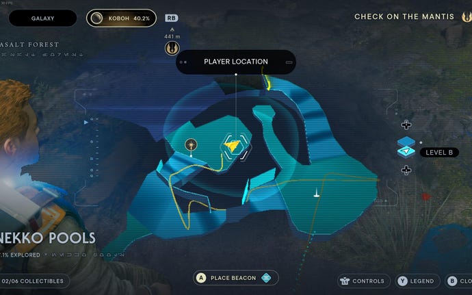 Part of the map of Koboh in Jedi: Survivor.