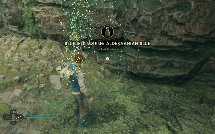 Cal slashes a plant in the Nekko Pools of Koboh in Jedi: Survivor.