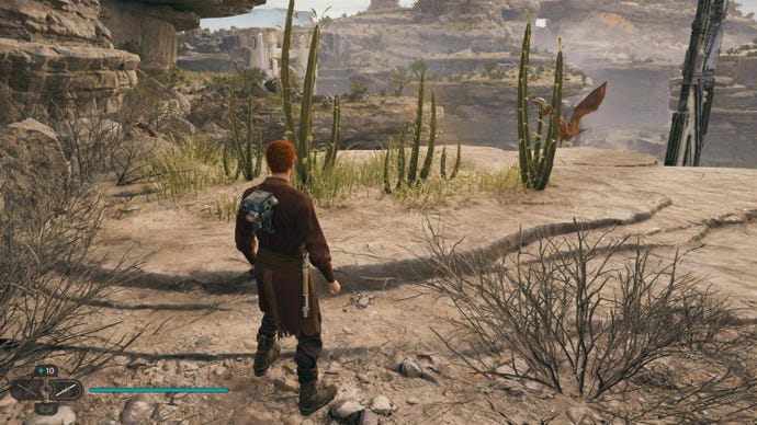 Cal looks towards a glowing plant on Koboh in Jedi: Survivor.