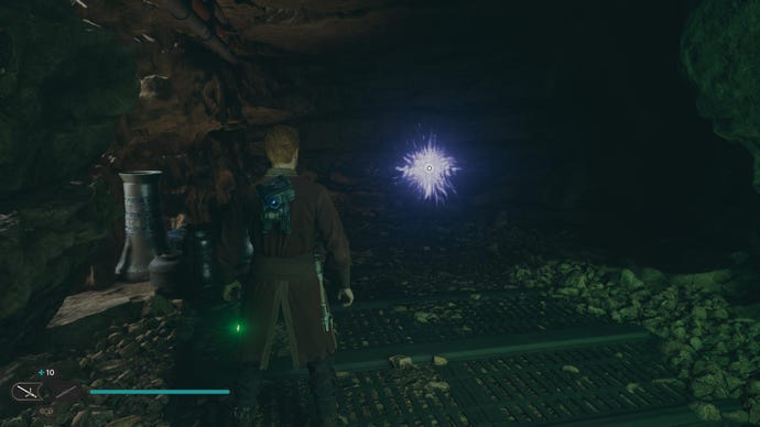 Cal approaches a Force Tear in the Smuggler’s Tunnels in Jedi: Survivor.