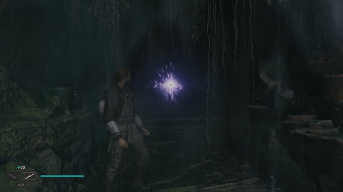 Cal approaches a Force Tear in Swindler’s Wash on Koboh in Jedi: Survivor.