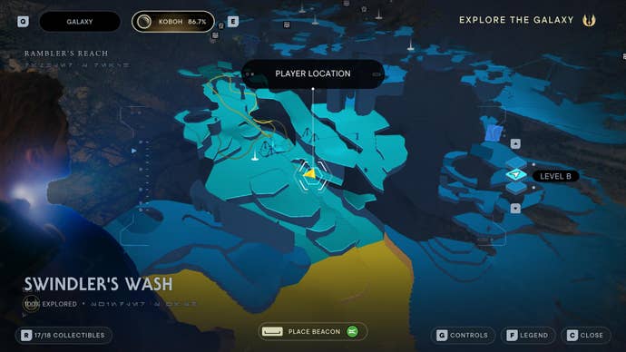 Part of the map of Koboh in Jedi: Survivor.