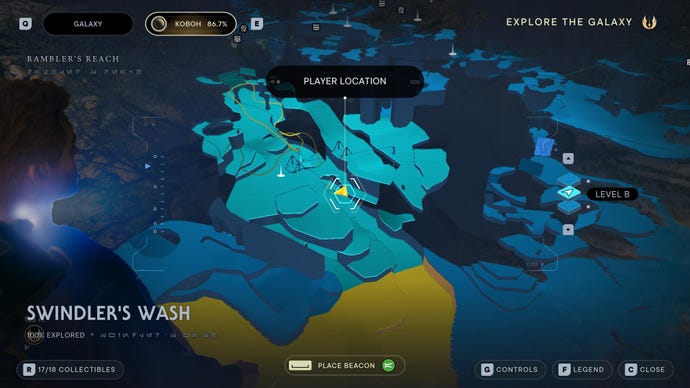 Part of the map of Koboh in Jedi: Survivor.