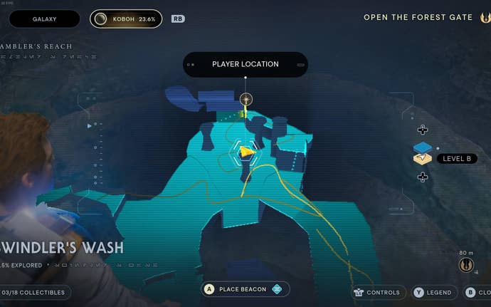 Part of the map of Koboh in Jedi: Survivor.