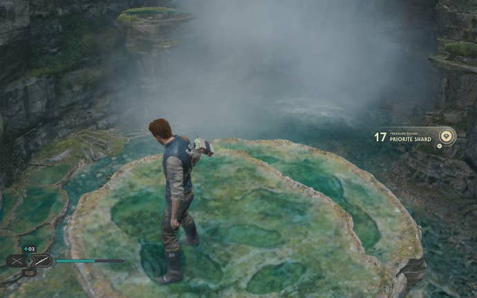 Cal approaches a Priorite Shard in Swindler’s Wash on Koboh in Jedi: Survivor.