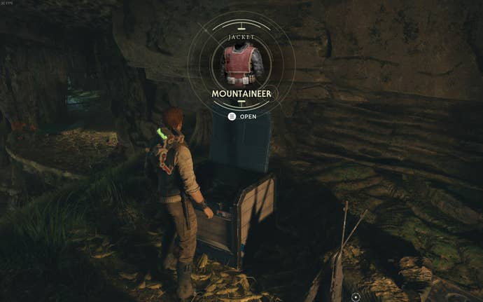 Cal opens a chest in the Untamed Downs and gets a cosmetic unlock in Jedi: Survivor.