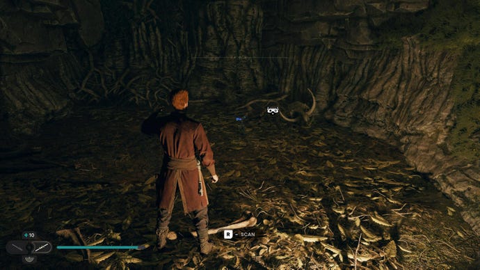 Cal prepares to scan a databank entry in Jedi: Survivor.