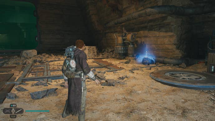 Cal walks towards a Force Echo on the ground in Jedi: Survivor.