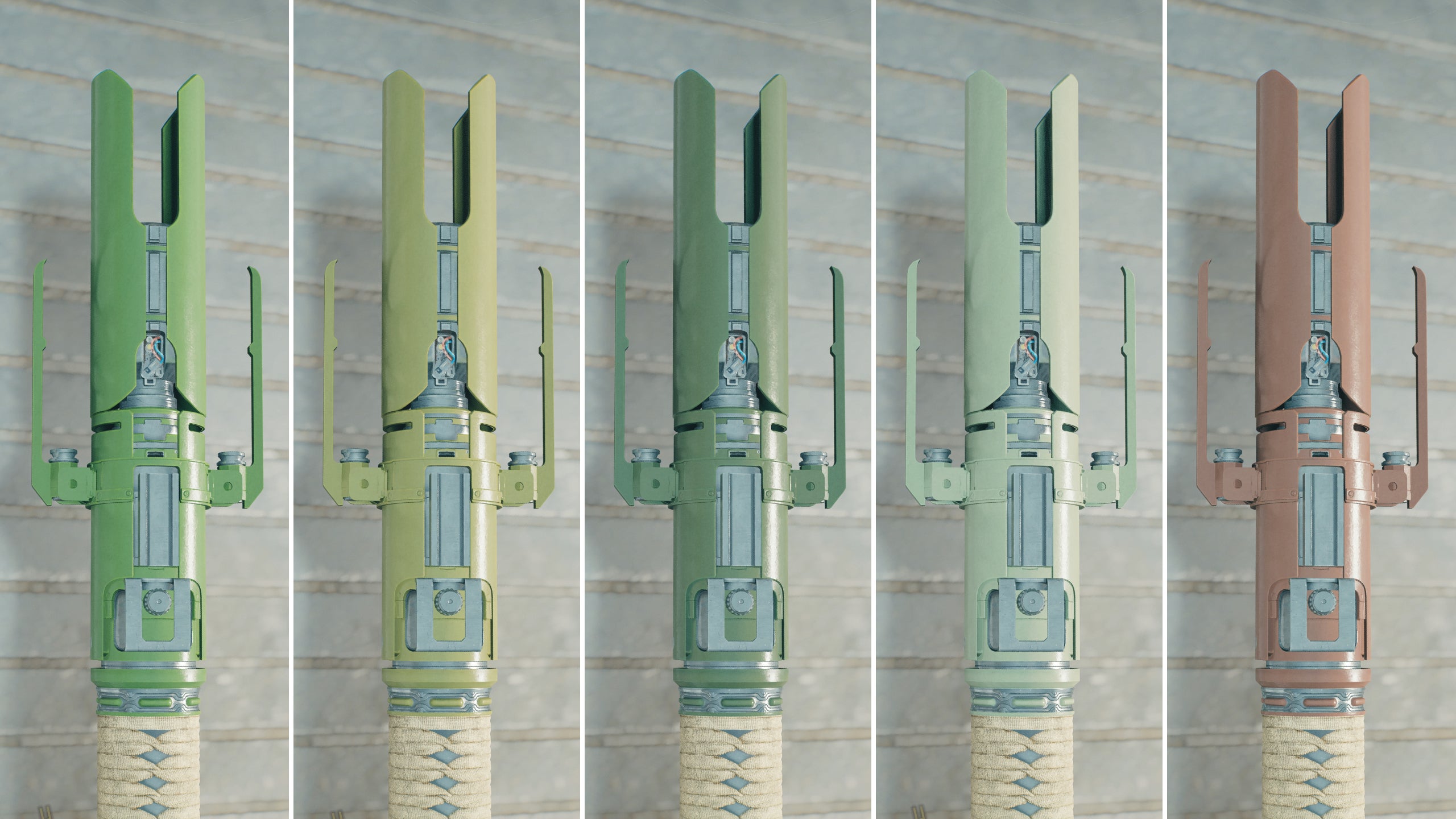 A close-up of part of a lightsaber on a Workbench in Jedi: Survivor.