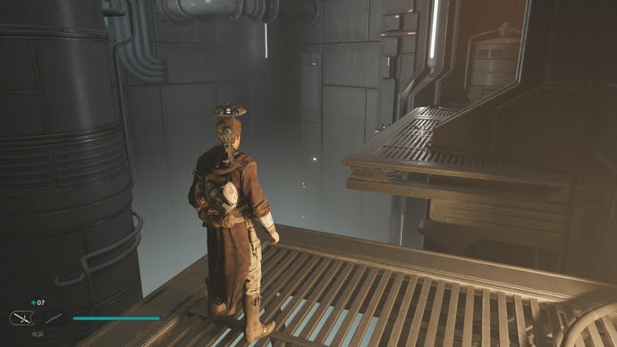 Cal approaches and picks up a collectible on Koboh in Jedi: Survivor.