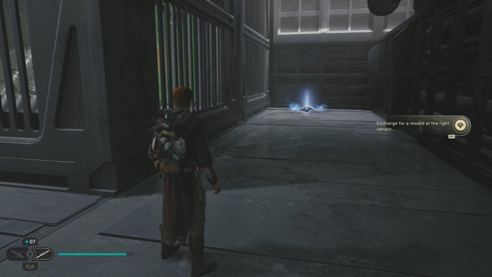 Cal approaches and picks up a collectible on Koboh in Jedi: Survivor.