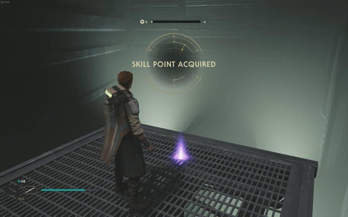 Cal approaches and picks up a collectible on Koboh in Jedi: Survivor.