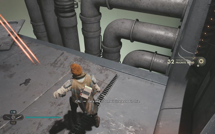 Cal approaches and picks up a collectible on Koboh in Jedi: Survivor.