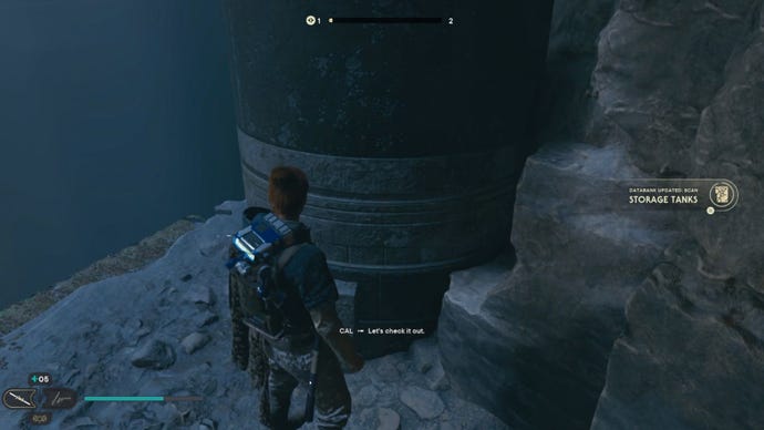 Cal approaches and picks up a collectible item on Koboh in Jedi: Survivor.