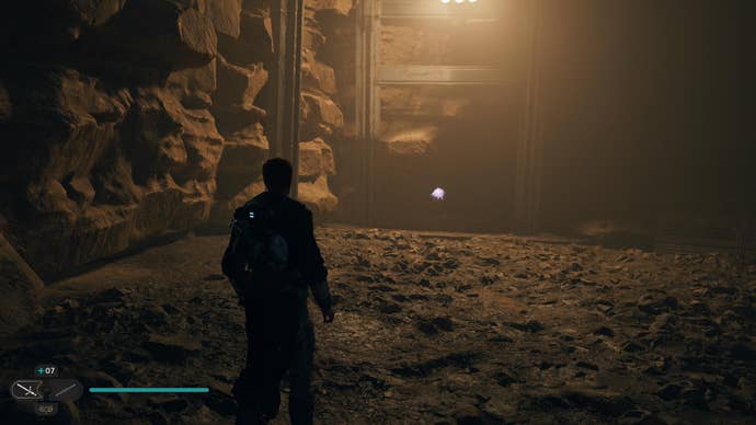 Cal approaches and picks up a collectible item on Koboh in Jedi: Survivor.