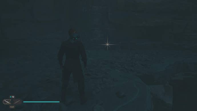 Cal approaches and picks up a collectible item on Koboh in Jedi: Survivor.