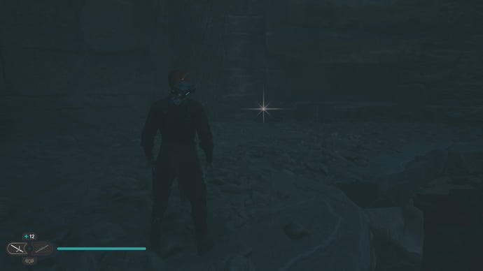 Cal approaches and picks up a collectible item on Koboh in Jedi: Survivor.