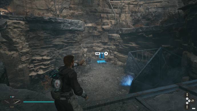 Cal approaches and picks up a collectible item on Koboh in Jedi: Survivor.