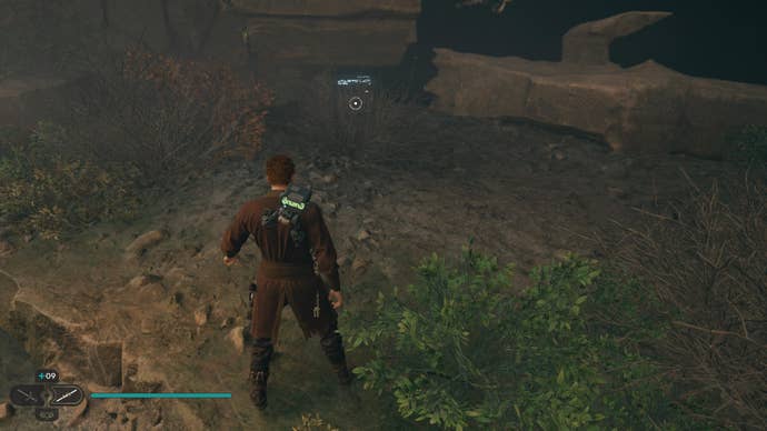 Cal approaches and picks up a collectible item on Koboh in Jedi: Survivor.