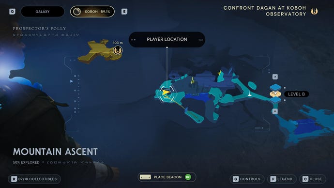 Part of the map of Koboh in Jedi: Survivor.