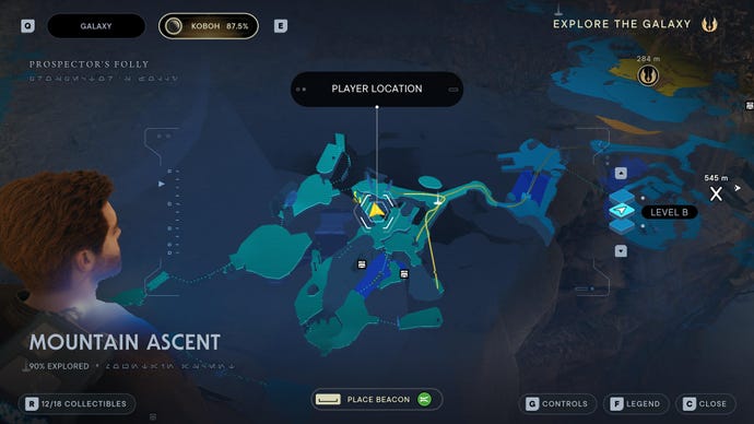 Part of the map of Koboh in Jedi: Survivor.