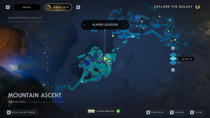 Part of the map of Koboh in Jedi: Survivor.