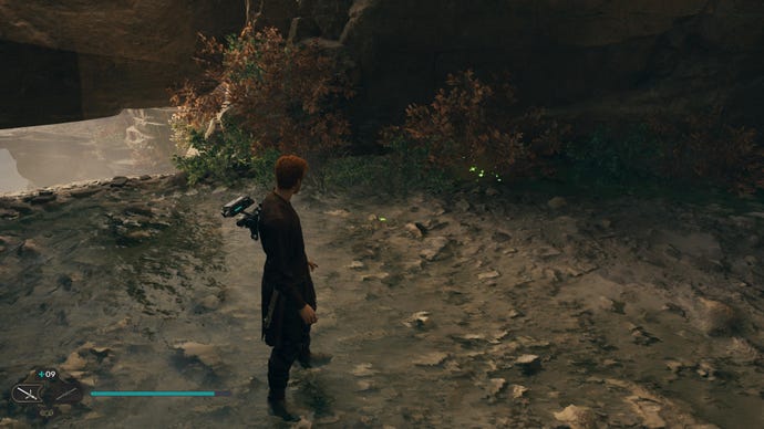 Cal approaches and picks up a collectible item on Koboh in Jedi: Survivor.