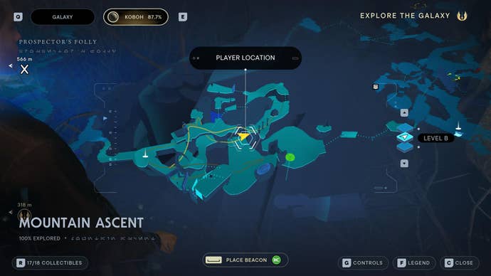 Part of the map of Koboh in Jedi: Survivor.