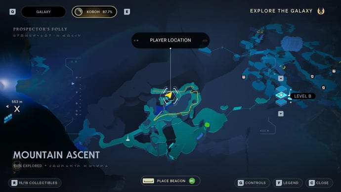 Part of the map of Koboh in Jedi: Survivor.