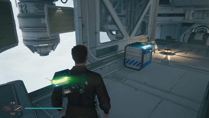 Cal approaches and picks up a collectible item on Koboh in Jedi: Survivor.