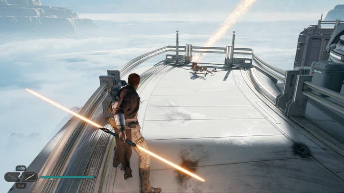 Cal approaches and picks up a collectible item on Koboh in Jedi: Survivor.