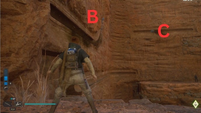 Sphere B travels vertically in the Star Wars Jedi: Survivor Path of Conviction puzzle.