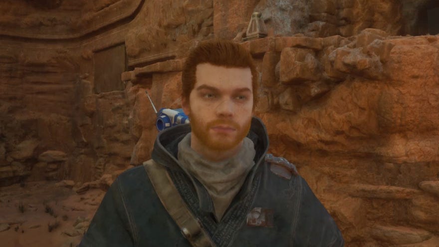 Cal Kestis stands in front of the temple in the Star Wars Jedi: Survivor Path of Restoration.