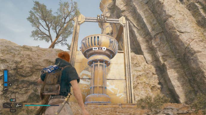 The lift that Cal Kestis uses to access the Derelict Dam puzzle that will grant more Star Wars Jedi: Survivor perk slots.