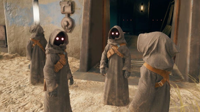 The Jawa, pictured as part of the Star Wars Jedi: Survivor Rambler’s Reach rooftop puzzle solution.