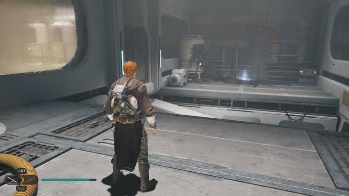 Cal approaches a Force Echo in the Republic Research Lab on Shattered Moon in Jedi: Survivor.