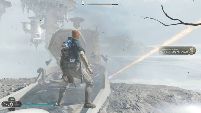 Cal approaches and picks up a collectible item on Koboh in Jedi: Survivor.