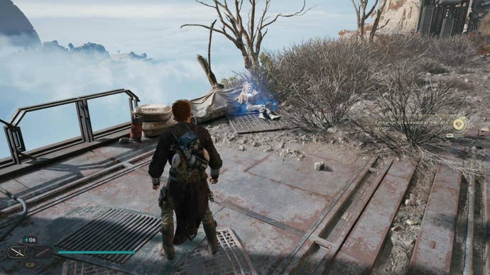 Cal approaches and picks up a collectible item on Koboh in Jedi: Survivor.